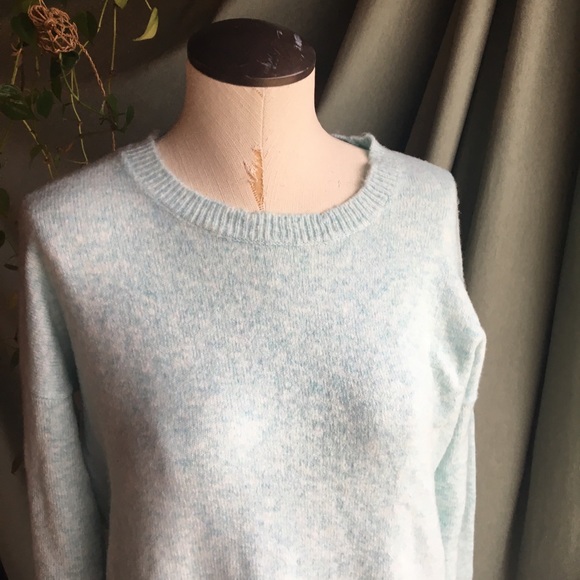 LOFT Wool Long Sweater Ice Blue Side Slit - Picture 5 of 8